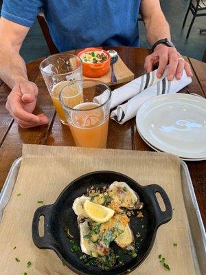 Clam chowder and oysters w/the hubby after both of us worked all day (on a Saturday )