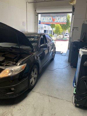 Camry in for a smog check