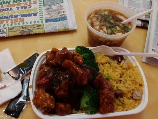 General Tao Chicken with Hot n Sour Soup. $7.95