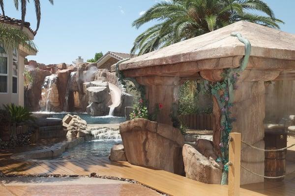 Large lagoon pool/waterslide with swim up BBQ-New construcion, remodel, or repaint