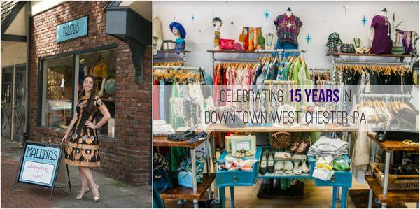 Malena, owner of Malena's Vintage Boutique, is celebrating 15 years of sustainable business with a sale on June 1 and 2, 2018.