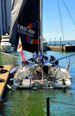 Climate Action Now! - Greta Thunberg's yacht today at WFC for climate awareness. 8 /29 /2019