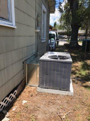 Newly installed package unit outside house