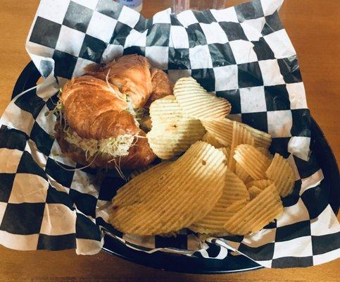 Chicken salad sandwich with chips