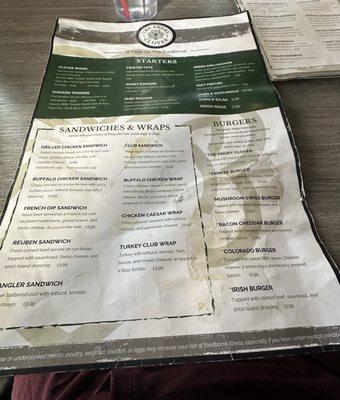 Crumpled dirty menu