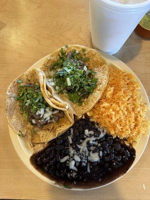 Lengua Taco, rice, beans & horchata.