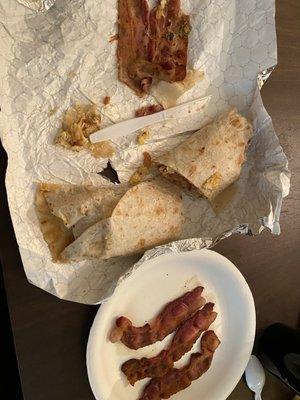 Breakfast fatty bacon burrito missing gravy