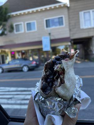 Al Pastor Burrito with black beans and hot salsa