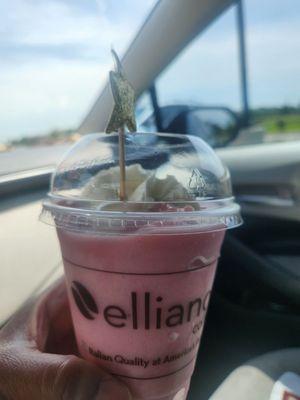 This is a small size, delicious strawberry smoothie that was on point.