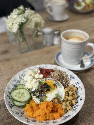 elisas breakfast bowl and seasonal vanilla bean latte