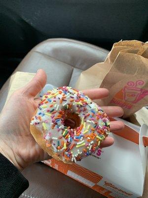 I have small hands and this donut was tiny, the frosting looks sparse. Donuts have become smaller and prices increased