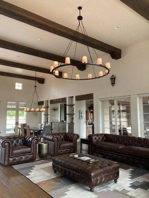 Pronghorn Estates Chandelier installation on 16' ceiling