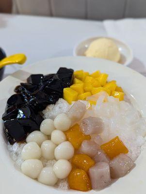 Our favorite but was water ice (no dairy). Taro Ball Grass Jelly w Sticky Rice Ball.