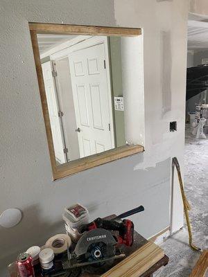 small frame repair, drywall and finish