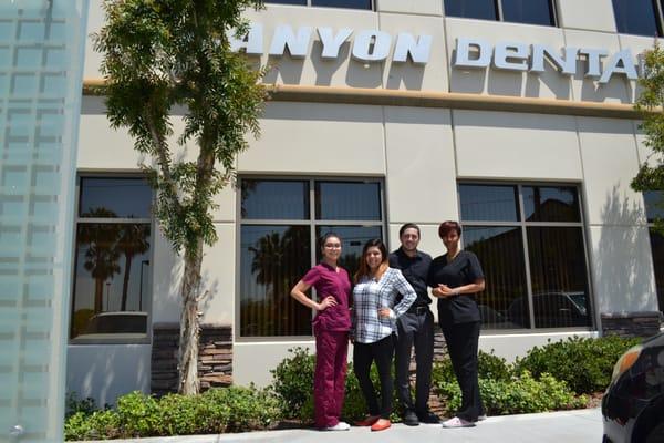 Front of Canyon Dental Associates building with office staff.