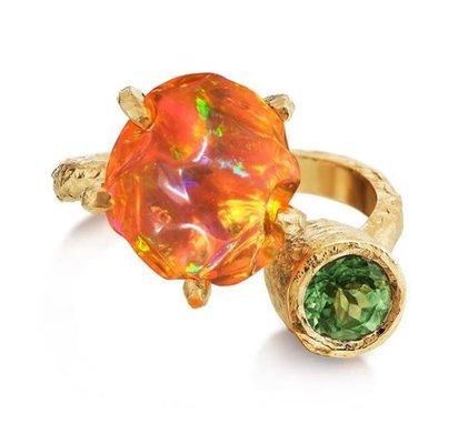 Fire Opal and Mint Garnet Ring by Parle