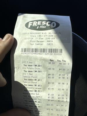 Receipt price