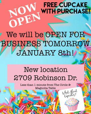 OPEN JANUARY 8th AT OUR NEW LOCATION!!!!!! Free cupcake with purchase!