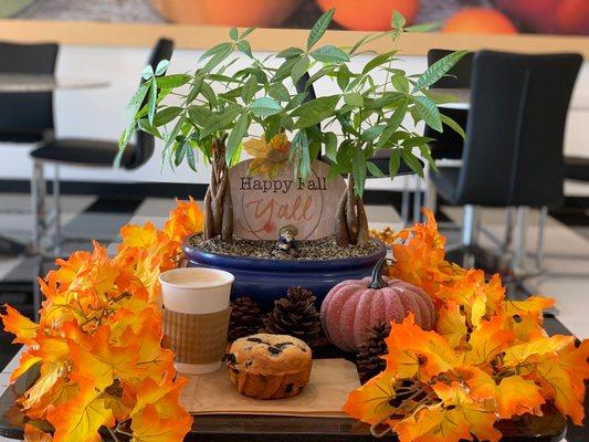 Latte with blueberry muffin