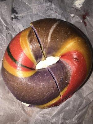 Rainbow Bagel with Cream Cheese