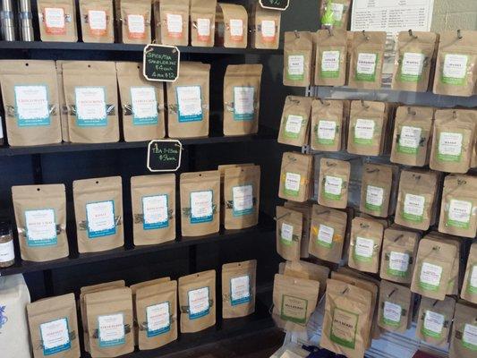 Wall of teas and spices