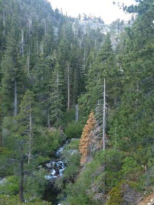 Trail goes on the left side of the river, and over the mountains