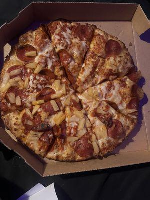 It is supposed to be half pineapple. Whole pizza pepperoni.