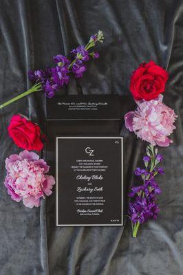 Glamour and style with this black invitation for highly sophisticated elegance. (image by Emily Harris Photography)