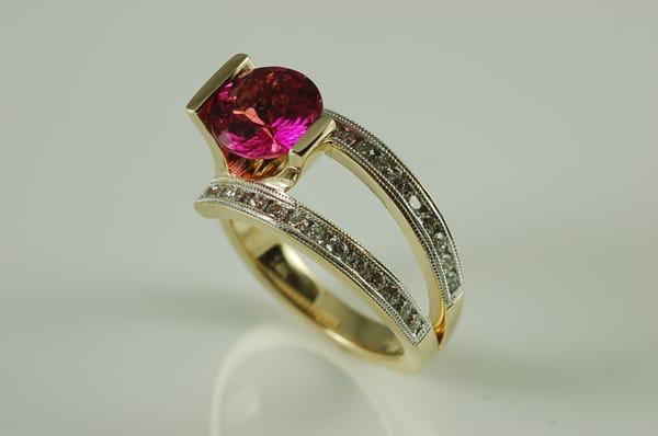 Hot Pink Tourmaline and Diamond Ring