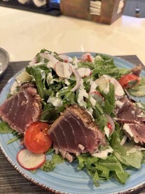 Cashew crusted, tuna salad