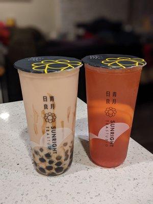 Panda boba (left), grapefruit jasmine tea (right)