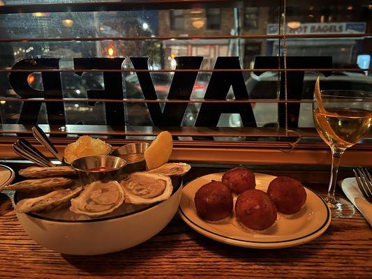 Oysters and country ham croquettes