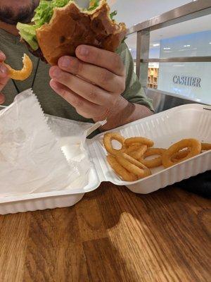 Burger and onion rings