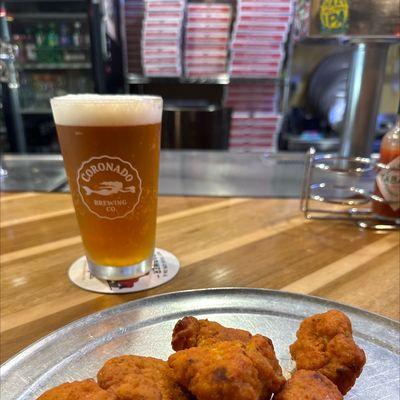 Boneless wings and a beer