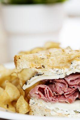 Try our reuben sandwich served with house made chips at yum! St. Paul.