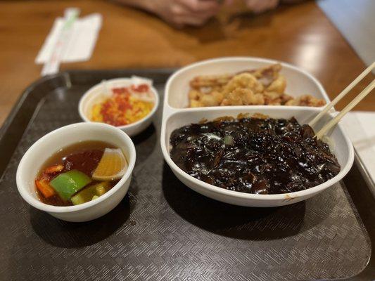 Black bean noodle and sweat and sour pork