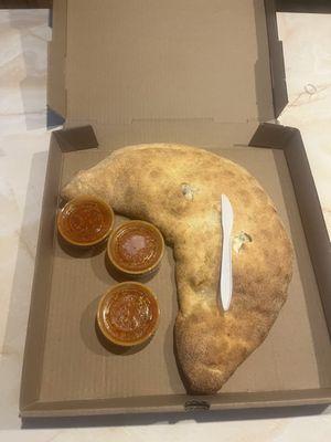 Calzone w/hamburger and pepperoni.