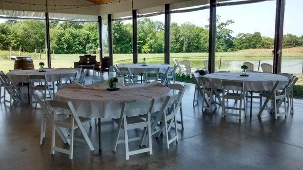 The pavilion at the pour.  We had a small wedding, so fewer tables set up, but they are equipped to handle a lot more guests.