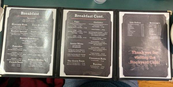 Breakfast menu