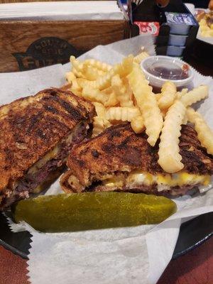 3 cheese patty melt and fries