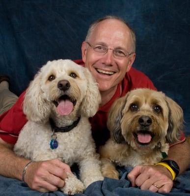 Dr. Tysklind with his dogs Fozzie and Otto.