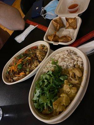 Curried Chicken Rice Bowl, Pork Fried Rice Bowl and Crab Rangoon