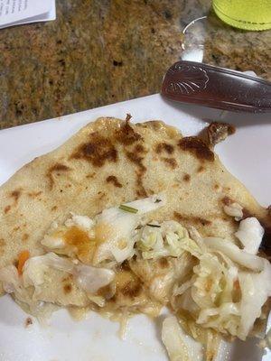 Half eaten pupusa - sorry, forgot to take a photo before I ate it. Pork and cheese