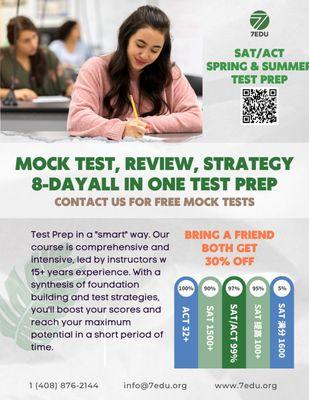 With 7EDU test prep, you'll learn valuable test-taking strategies and receive a personalized review of your mock test performance.