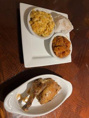 I thoroughly enjoyed the baked chicken, Mac & Cheese, corn bread muffin, and yams.