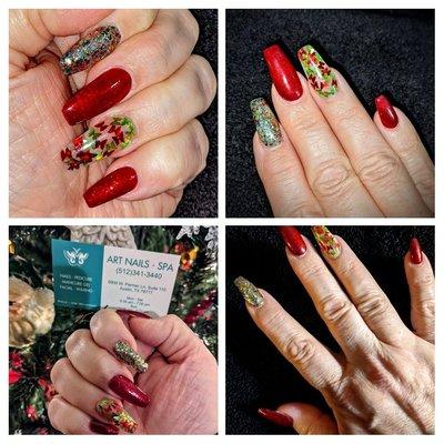 Beautiful Christmas Nails by Nhi Nhi! I  LOVE her attention to detail & how careful she is! Great work!