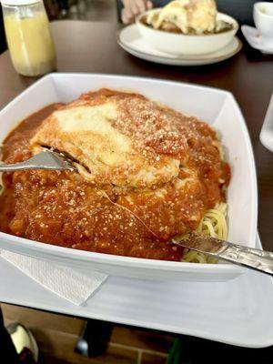 Veal Cutlet Parmigiana with Spaghetti  (Greek Combo Platter)