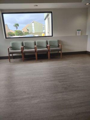 Waiting area with chairs, daughter's dermatologist appointment