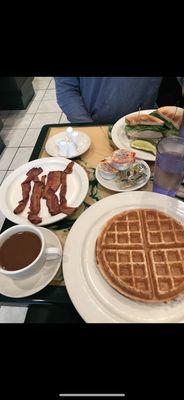 Gluten Free Waffles, Bacon, Tuna Fish Salad Sandwich