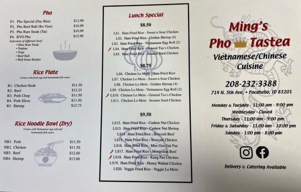 Here is our menu (front)